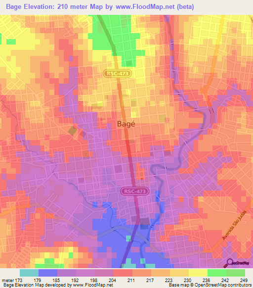 Bage,Brazil Elevation Map