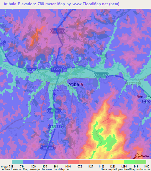 Atibaia,Brazil Elevation Map