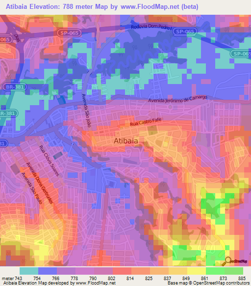 Atibaia,Brazil Elevation Map