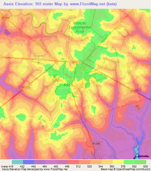 Assis,Brazil Elevation Map