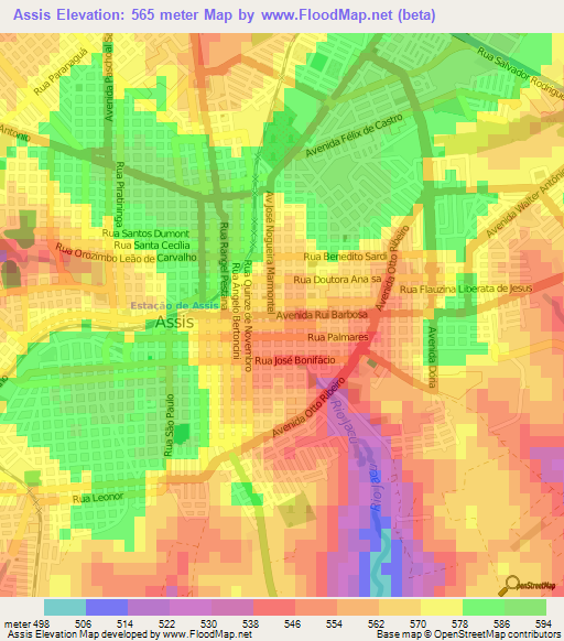 Assis,Brazil Elevation Map