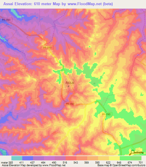 Assai,Brazil Elevation Map