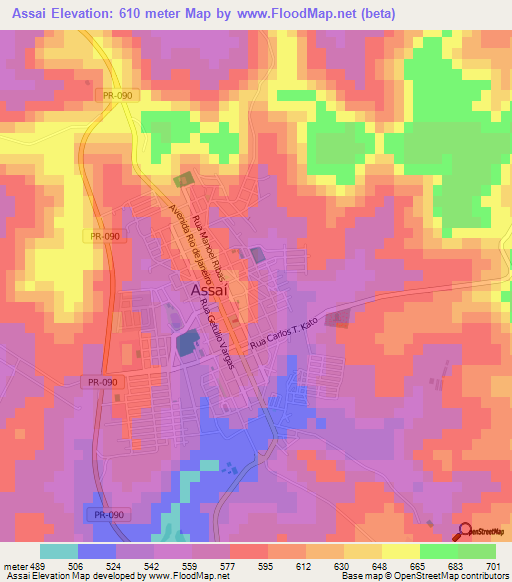 Assai,Brazil Elevation Map