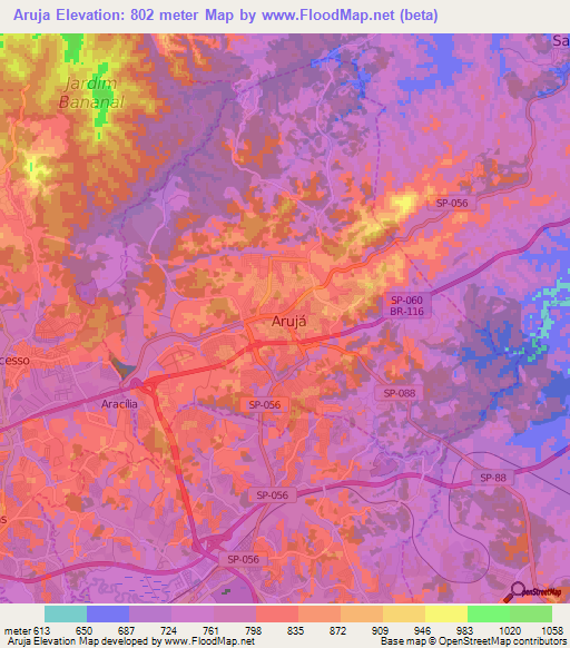 Aruja,Brazil Elevation Map