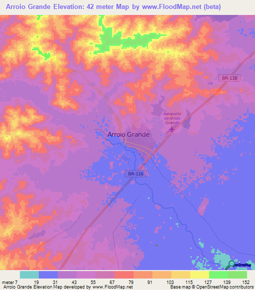 Arroio Grande,Brazil Elevation Map