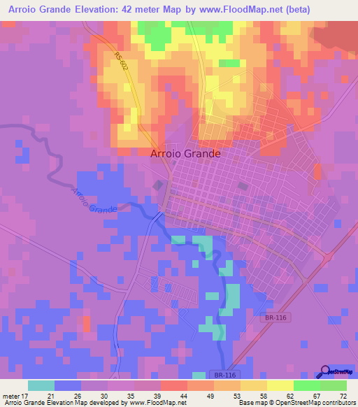 Arroio Grande,Brazil Elevation Map