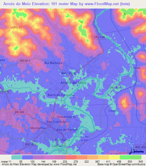 Arroio do Meio,Brazil Elevation Map