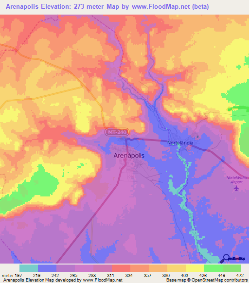 Arenapolis,Brazil Elevation Map