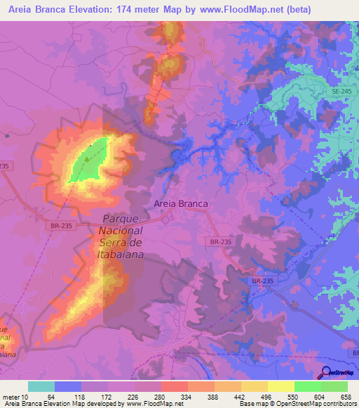 Areia Branca,Brazil Elevation Map