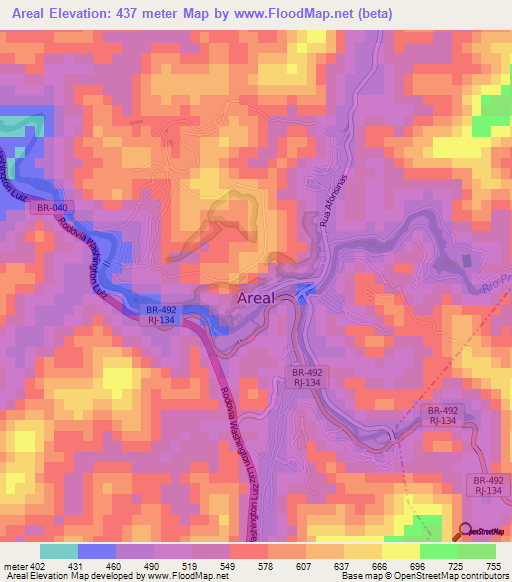 Areal,Brazil Elevation Map