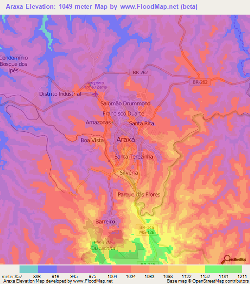 Araxa,Brazil Elevation Map