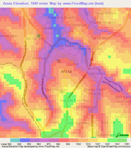 Araxa,Brazil Elevation Map