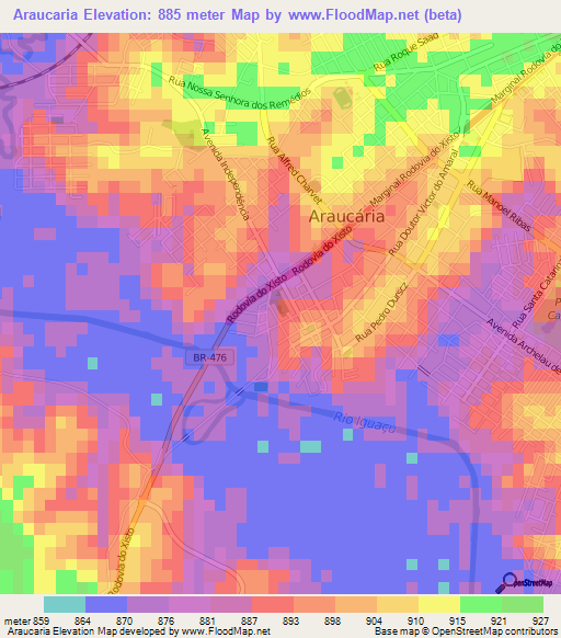 Araucaria,Brazil Elevation Map