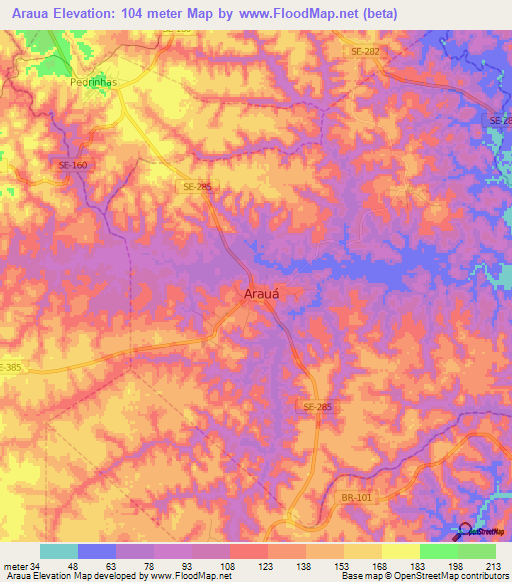 Araua,Brazil Elevation Map