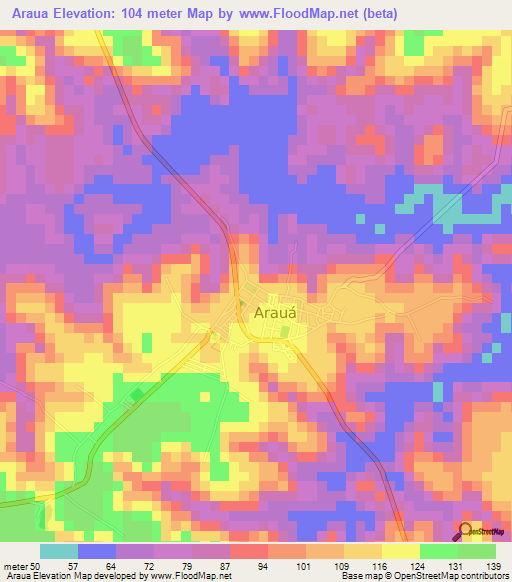 Araua,Brazil Elevation Map