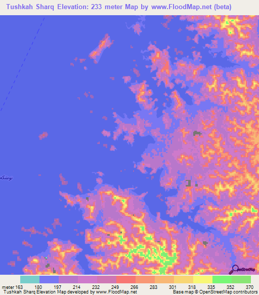 Tushkah Sharq,Egypt Elevation Map