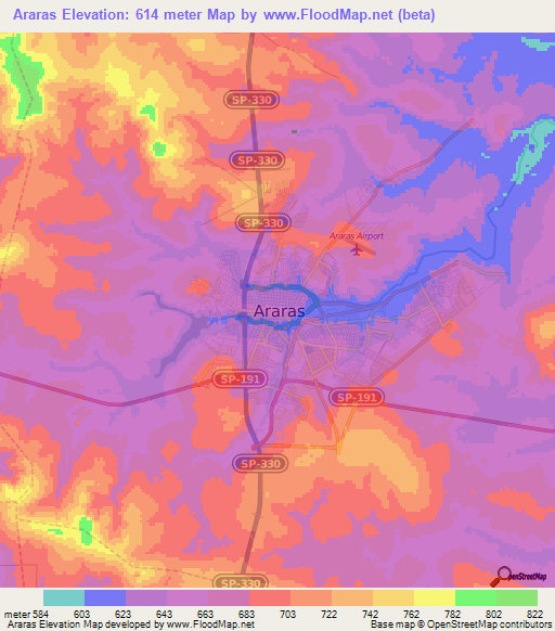 Araras,Brazil Elevation Map