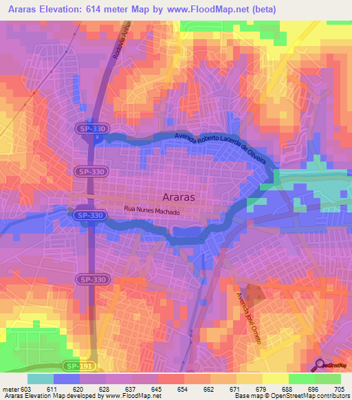 Araras,Brazil Elevation Map