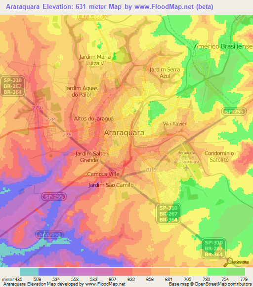 Araraquara,Brazil Elevation Map