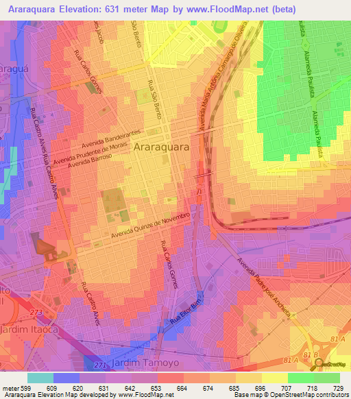 Araraquara,Brazil Elevation Map