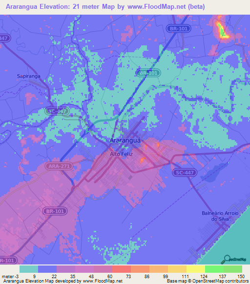 Ararangua,Brazil Elevation Map