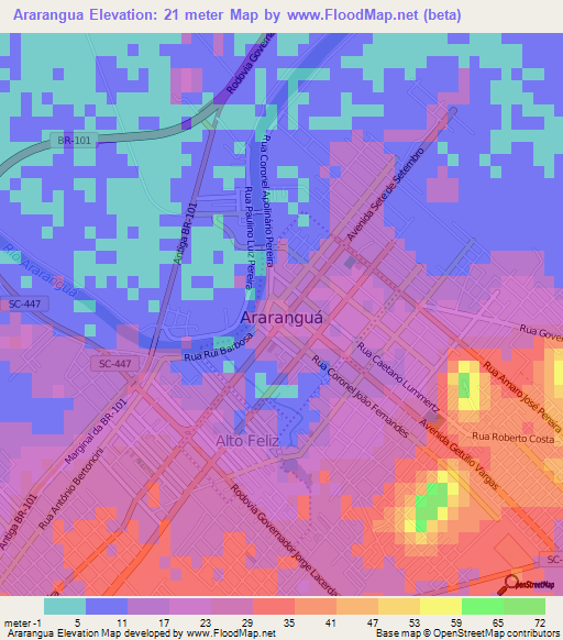 Ararangua,Brazil Elevation Map