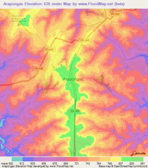 Arapongas,Brazil Elevation Map