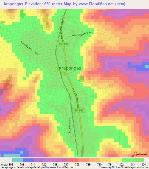 Arapongas,Brazil Elevation Map