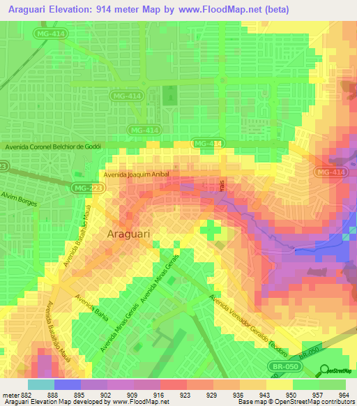 Araguari,Brazil Elevation Map