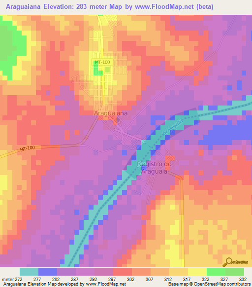 Araguaiana,Brazil Elevation Map