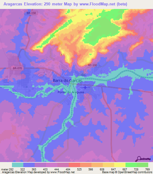 Aragarcas,Brazil Elevation Map