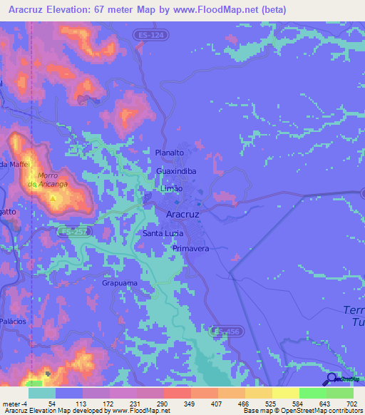 Aracruz,Brazil Elevation Map