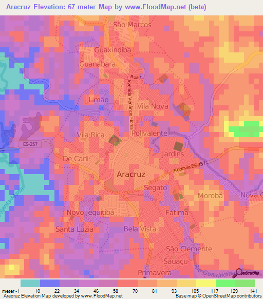 Aracruz,Brazil Elevation Map