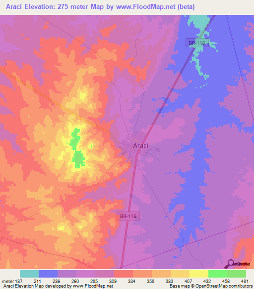 Araci,Brazil Elevation Map