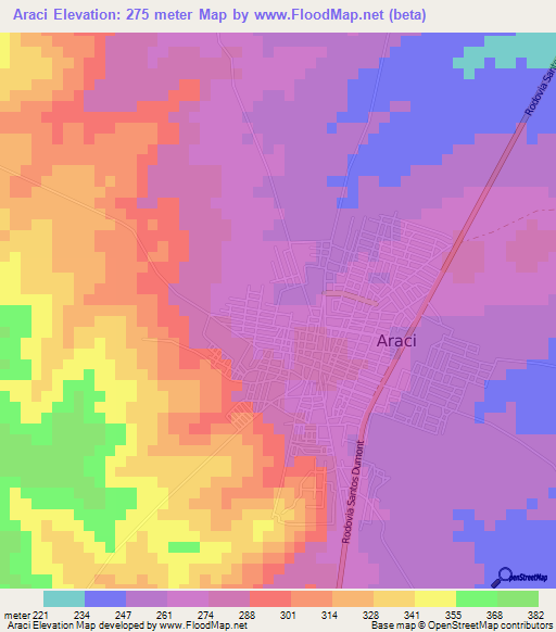 Araci,Brazil Elevation Map