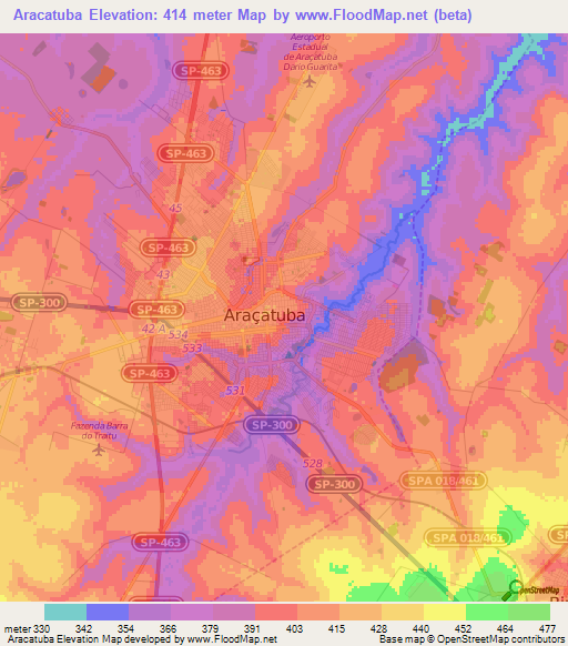 Aracatuba,Brazil Elevation Map