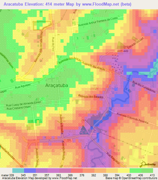 Aracatuba,Brazil Elevation Map