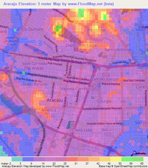 Aracaju,Brazil Elevation Map