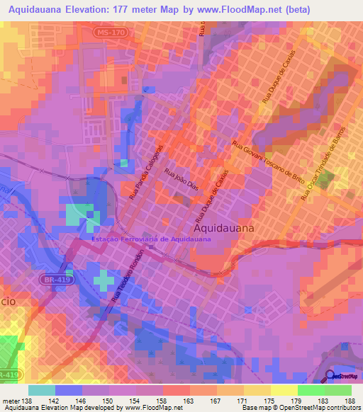 Aquidauana,Brazil Elevation Map