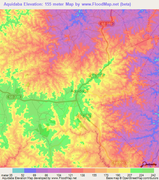 Aquidaba,Brazil Elevation Map