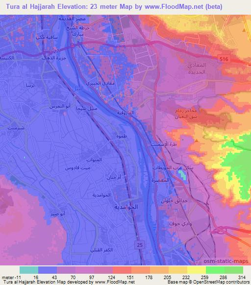 Tura al Hajjarah,Egypt Elevation Map