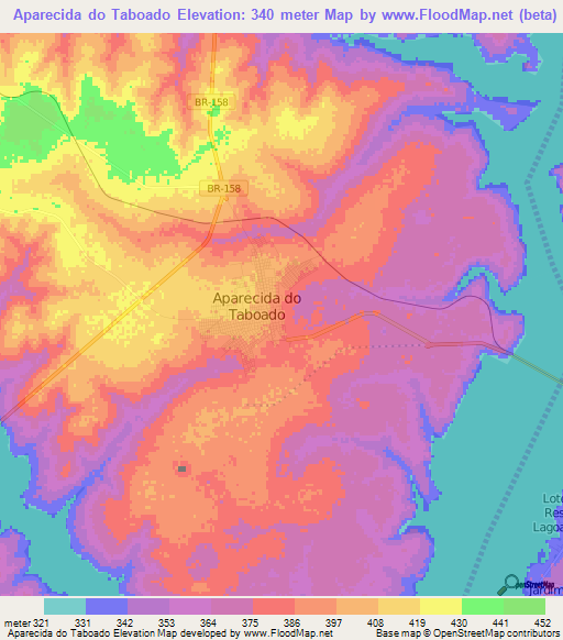 Aparecida do Taboado,Brazil Elevation Map