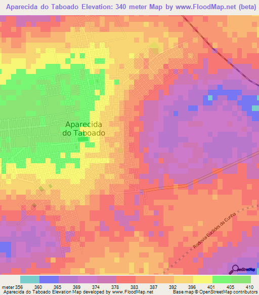 Aparecida do Taboado,Brazil Elevation Map