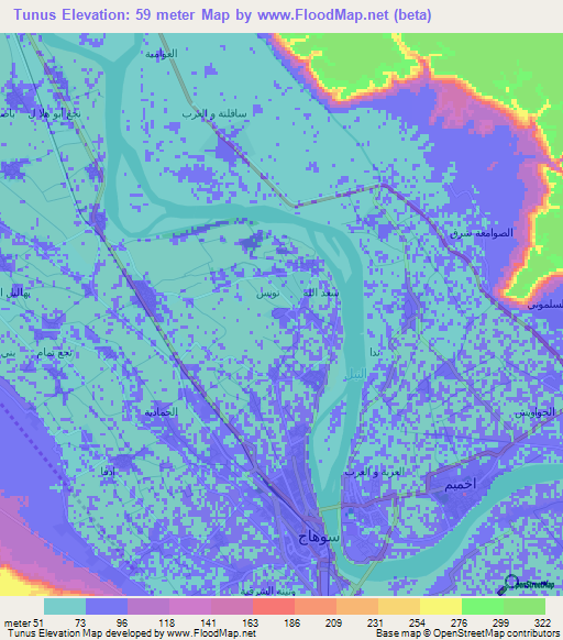 Tunus,Egypt Elevation Map