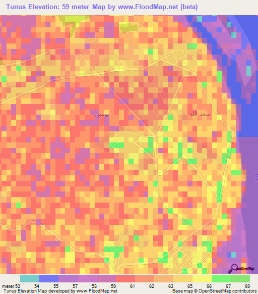 Tunus,Egypt Elevation Map