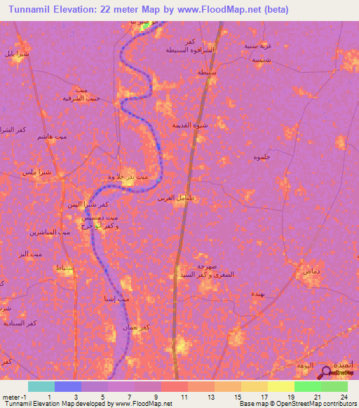 Tunnamil,Egypt Elevation Map