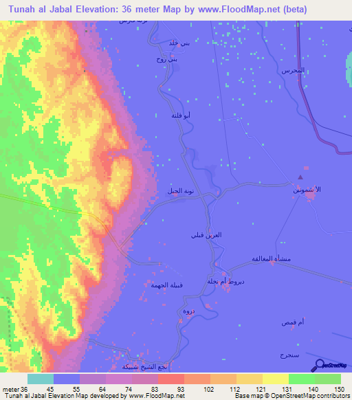 Tunah al Jabal,Egypt Elevation Map