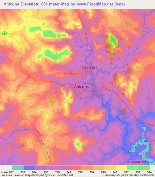 Anicuns,Brazil Elevation Map