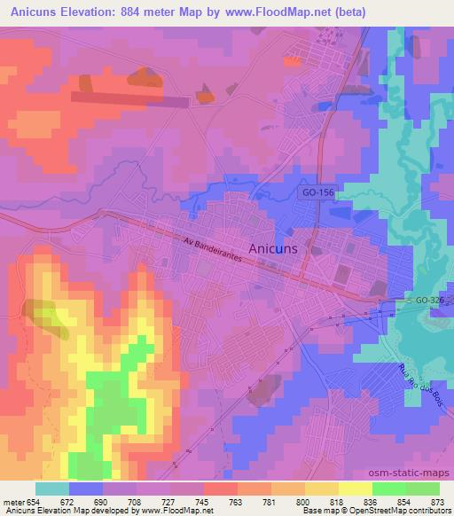 Anicuns,Brazil Elevation Map