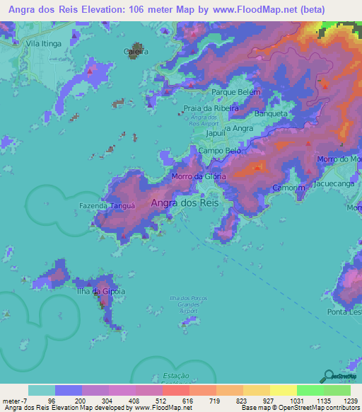 Angra dos Reis,Brazil Elevation Map